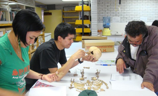 Estudiantes de Arqueología y Antropología Física estiman edad de restos de un infante, en el Taller de Osteología